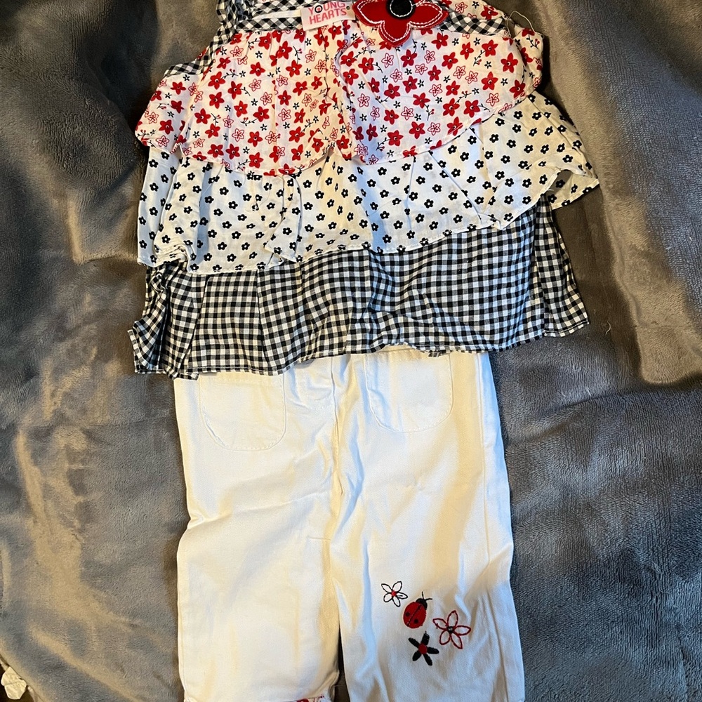 Young Hearts Girls' White and Red Floral Matching Set